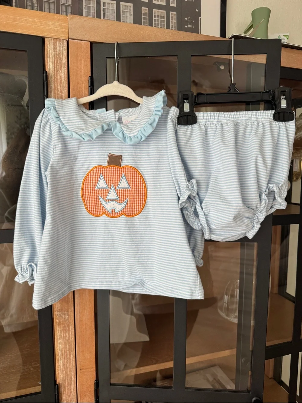 Stitchy Fish Pumpkin set Cutest Carving Applique Diaper long sleeve girl fall